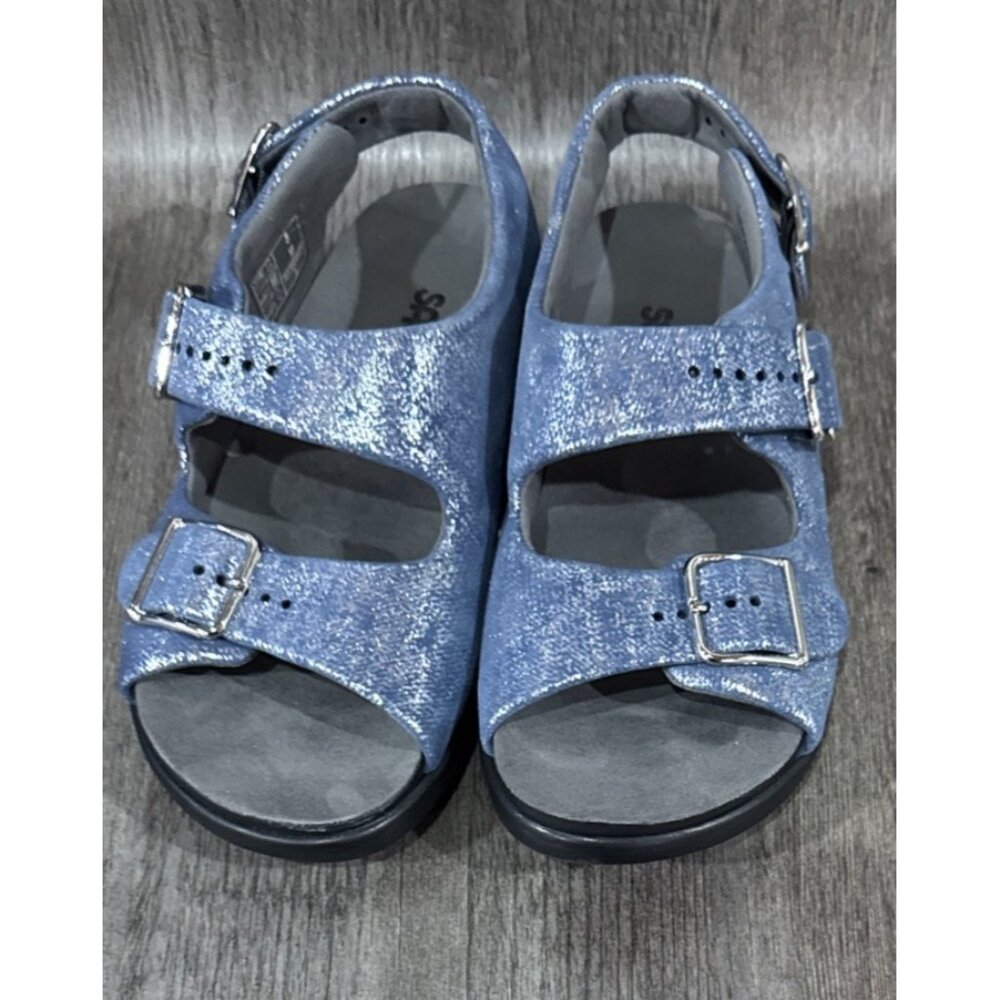 SAS Relaxed Womens Sz 5 Comfort Walking Sandal Silver Blue